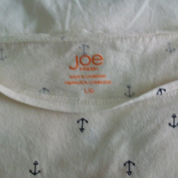 Joe Fresh White Nautical Black Anchor Boat Neck Short Sleeve Knit Tee Shirt Sz L - Picture 4 of 9